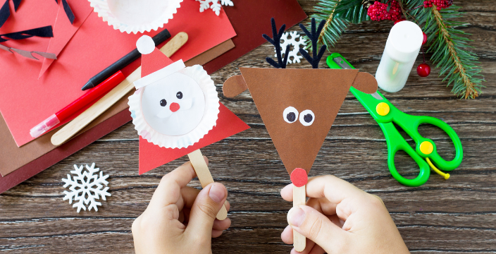 christmas puppet sticks made with the kids